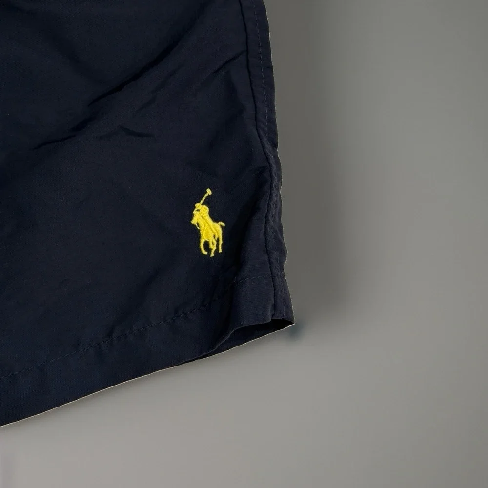Polo Ralph Lauren Men's XL Navy Blue Yellow Pony Lined Swimming Trunks Pockets